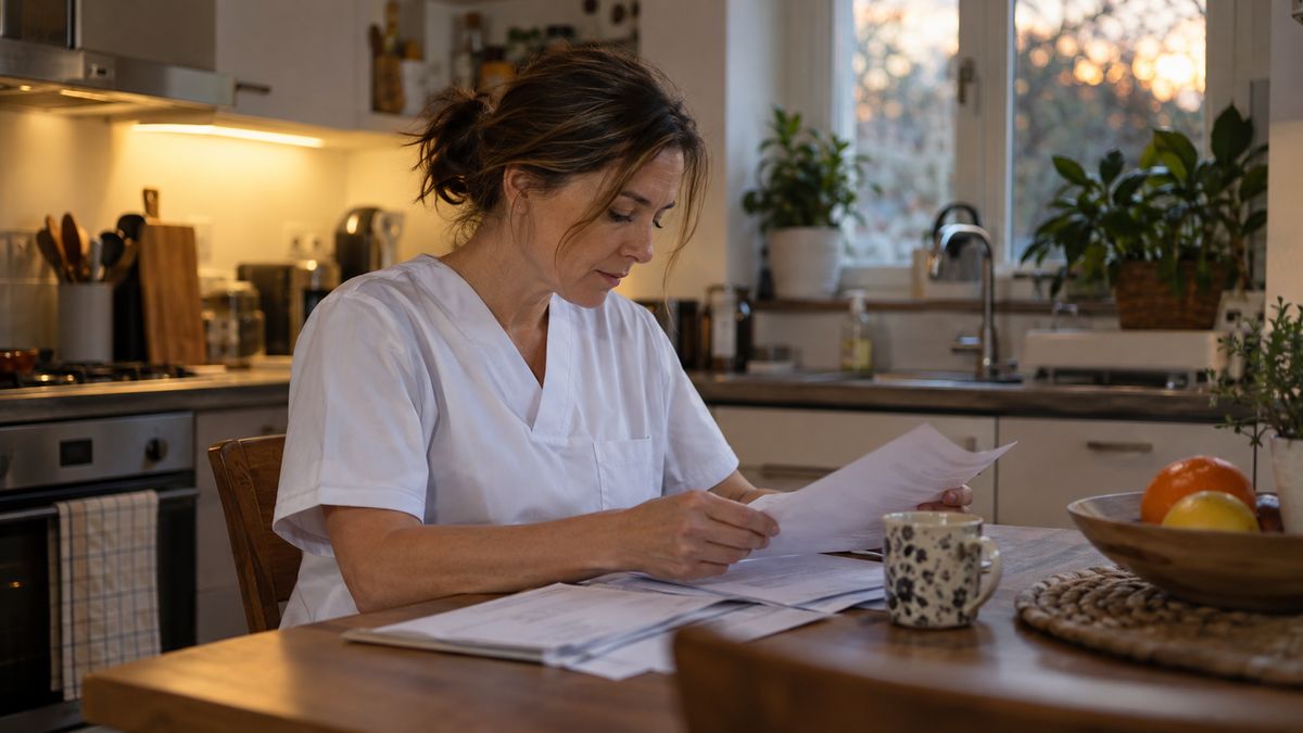 Agente hospitalière examinant ses crédits à domicile